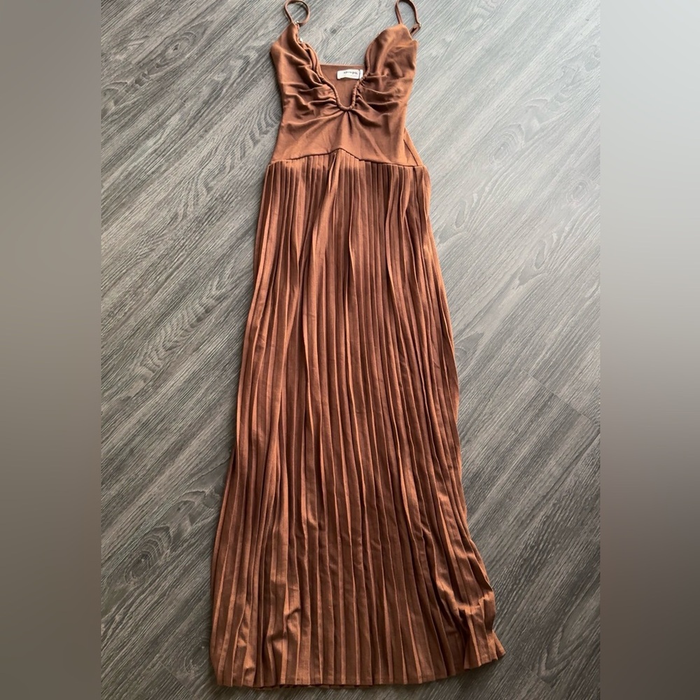 Brown Pleated Maxi Dress